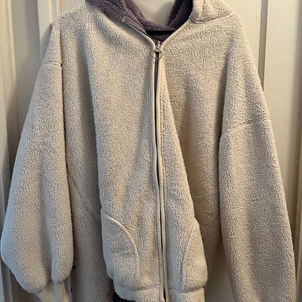 White and Purple Hollister Teddy Jacket